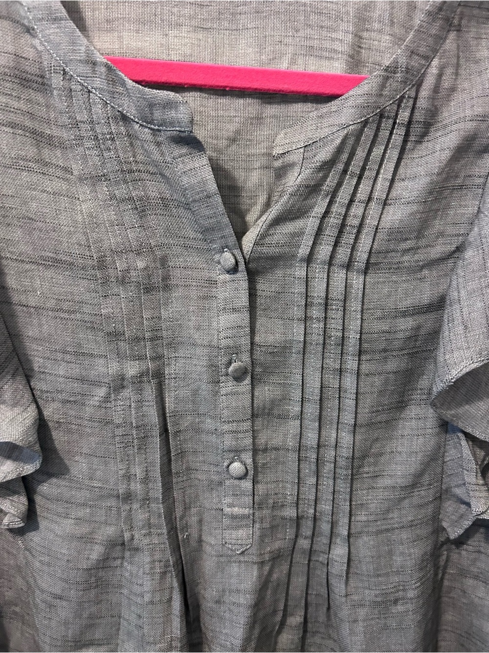 Doe & Rae Gray Ruffle Sleeve Pintuck Blouse - Picture 3 of 5